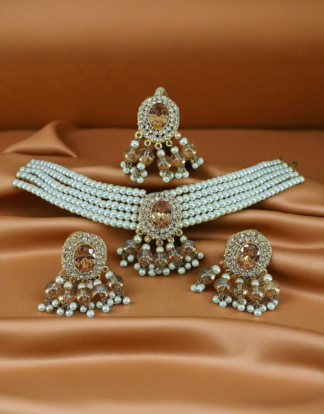 Pearl choker traditional necklace set